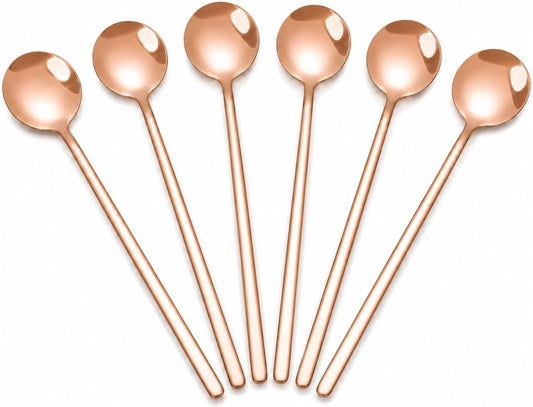 Spoons set 6pcs stainless steel rose gold spoon, use for coffee mixing, tea, dessert cake ice cream spoon, ice tea, espresso, cocktail mixing spoon, home dinner, set of 6, 6.7-inch