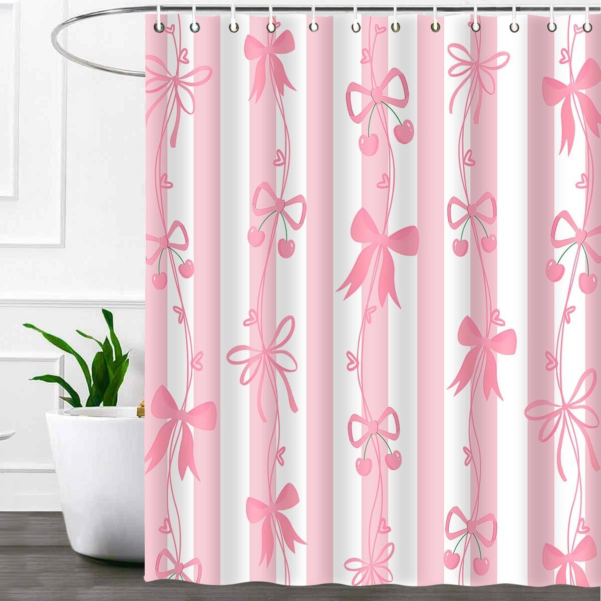 Cute Bowknot Bows Shower Curtain Cartoon Beautiful Pink Bow Shower Curtains Set,Modern Aesthetics Girl Bathroom Decor for Hotel Restroom 72x72 Inches YLDWMN2