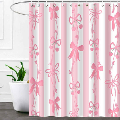 Cute Bowknot Bows Shower Curtain Cartoon Beautiful Pink Bow Shower Curtains Set,Modern Aesthetics Girl Bathroom Decor for Hotel Restroom 72x72 Inches YLDWMN2