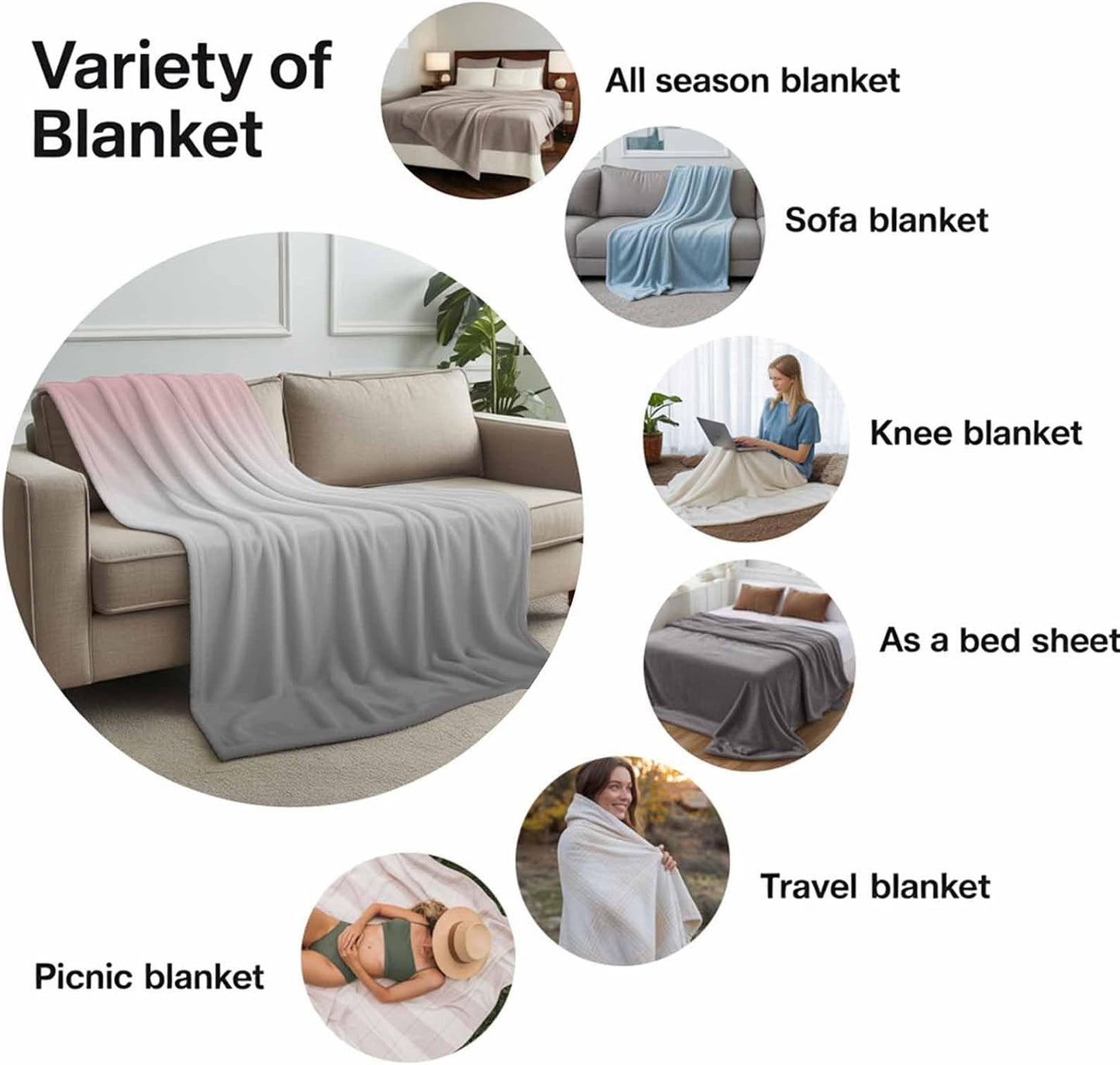 Throw Blanket for Couch Pink Gray Gradient Soft Cozy Fluffy Fleece Blankets and Throws for Bed,Sofa,Travel， 30x40 Inches, Abstract Watercolor