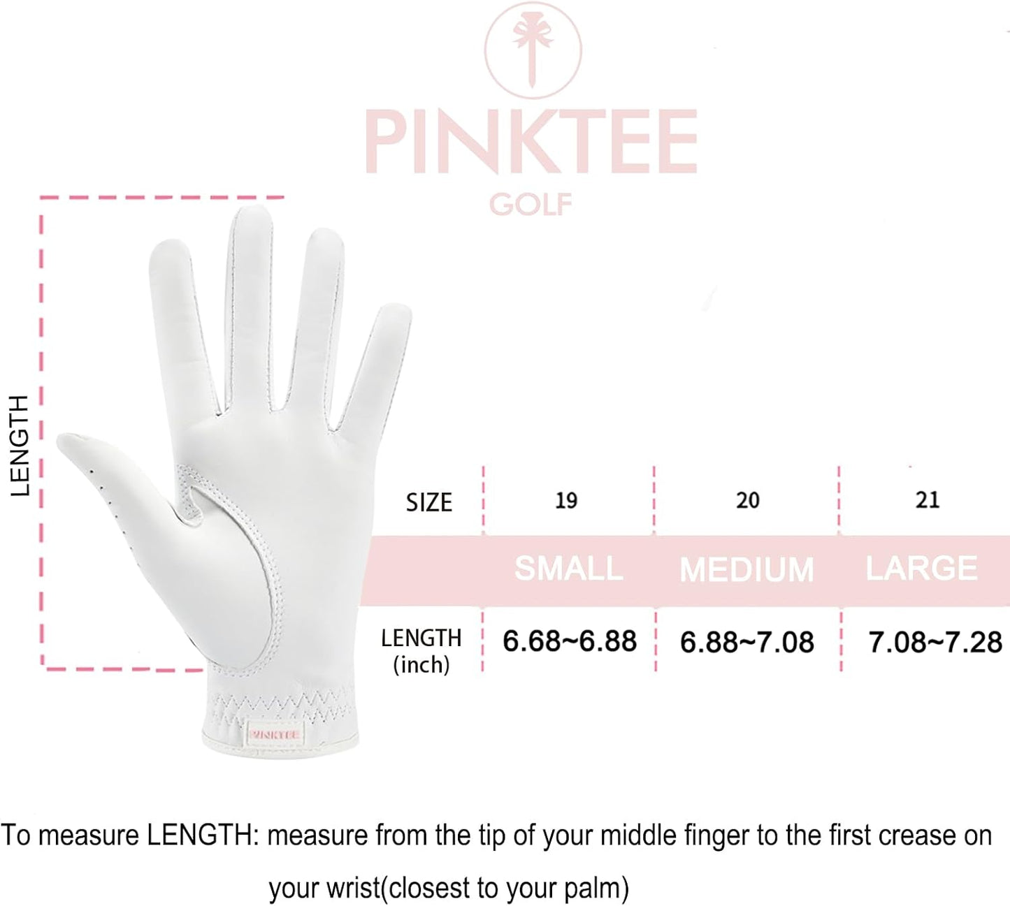 PINKTEE Women's Golf Glove Cabretta Leather Left Hand with Enhanced Grip Ladies Soft Pink Glove Fit Size Small Medium Large XL