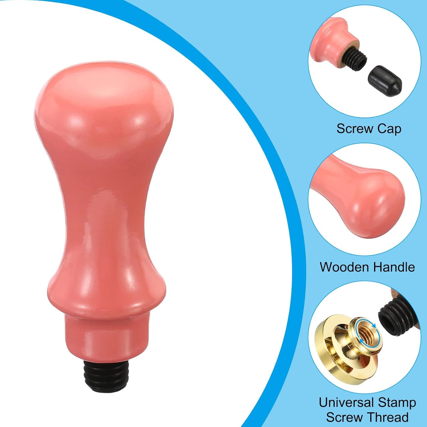 PATIKIL Wax Seal Stamp Handle Only, Wooden Handle Replacement Sealing Stamp Handles for Wedding Invitation Card Letter Envelope Style 2, Pink