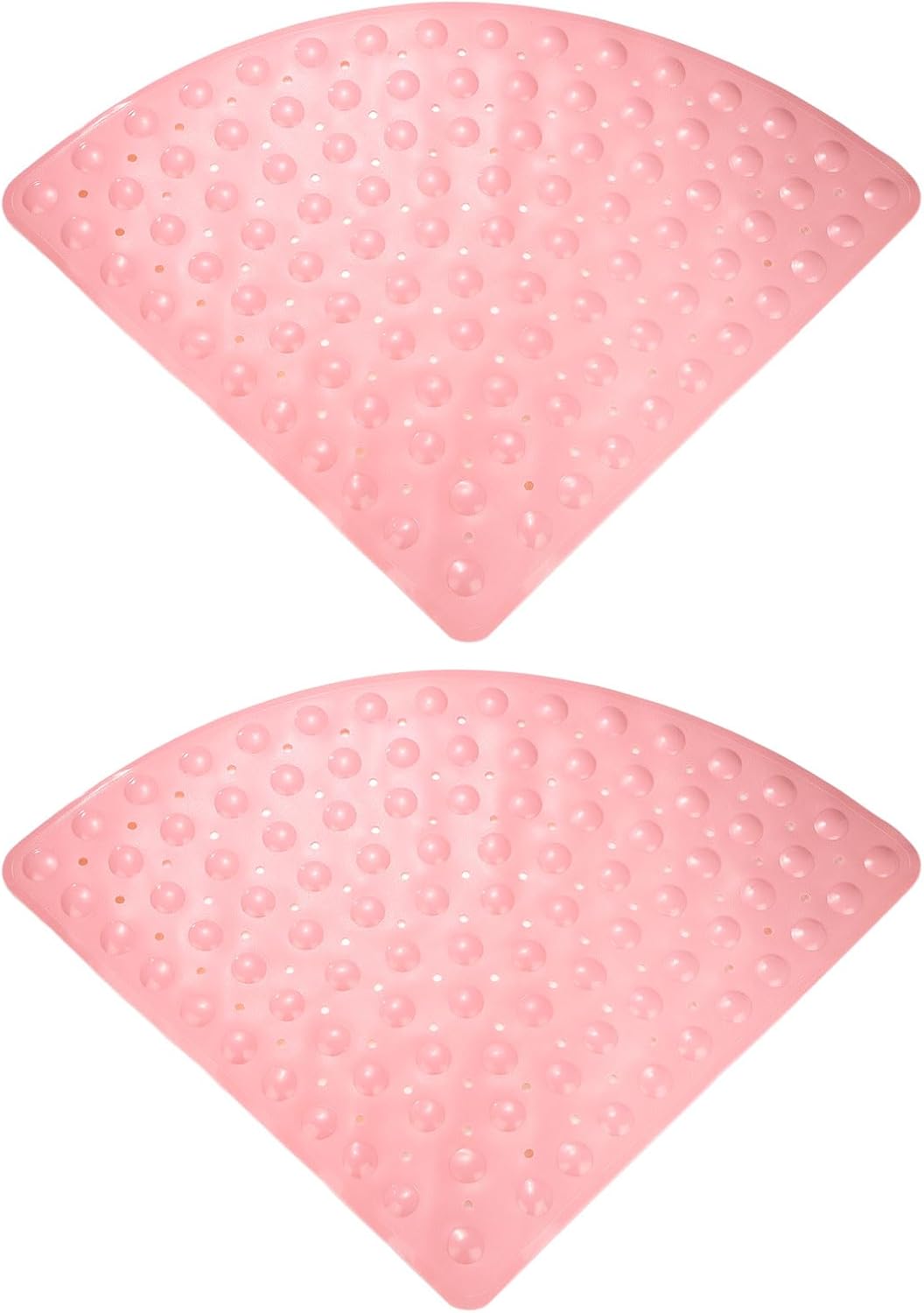 HARFINGTON 2pcs Non Slip Shower Mat 21"x21" Triangle Anti-Slip Washable Floor Bath Mats with Suction Cups for Bathroom Kitchen Bathtub Treads Stairs, Pink