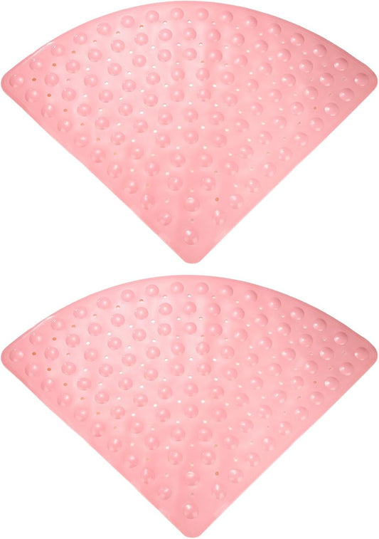 HARFINGTON 2pcs Non Slip Shower Mat 21"x21" Triangle Anti-Slip Washable Floor Bath Mats with Suction Cups for Bathroom Kitchen Bathtub Treads Stairs, Pink