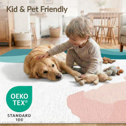 4'x6' Washable Modern Abstract Accent Rug, Peach Non-Shedding Small Carpet for Playroom, Bedroom, Reading Nook, Pet Friendly & Kids Safe Play Mat | Ref:2136167