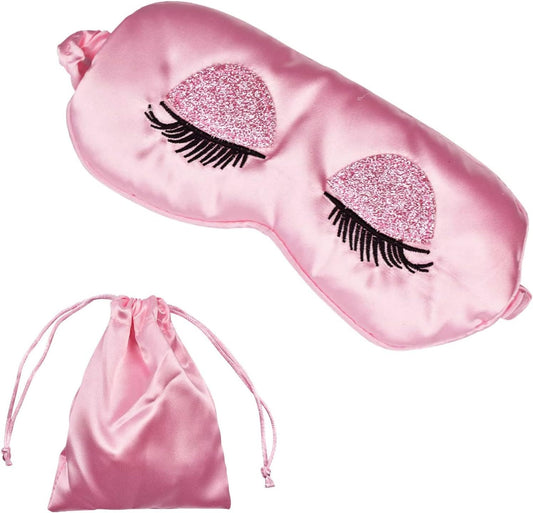 Sleep Mask, Ulbemoll Silk Eye Mask Satin Blindfold Smooth Soft Breathable Travel Eye Cover Eyeshade Gifts with Elastic Strap for Women Girls Valentine's & Mother Day- Pink