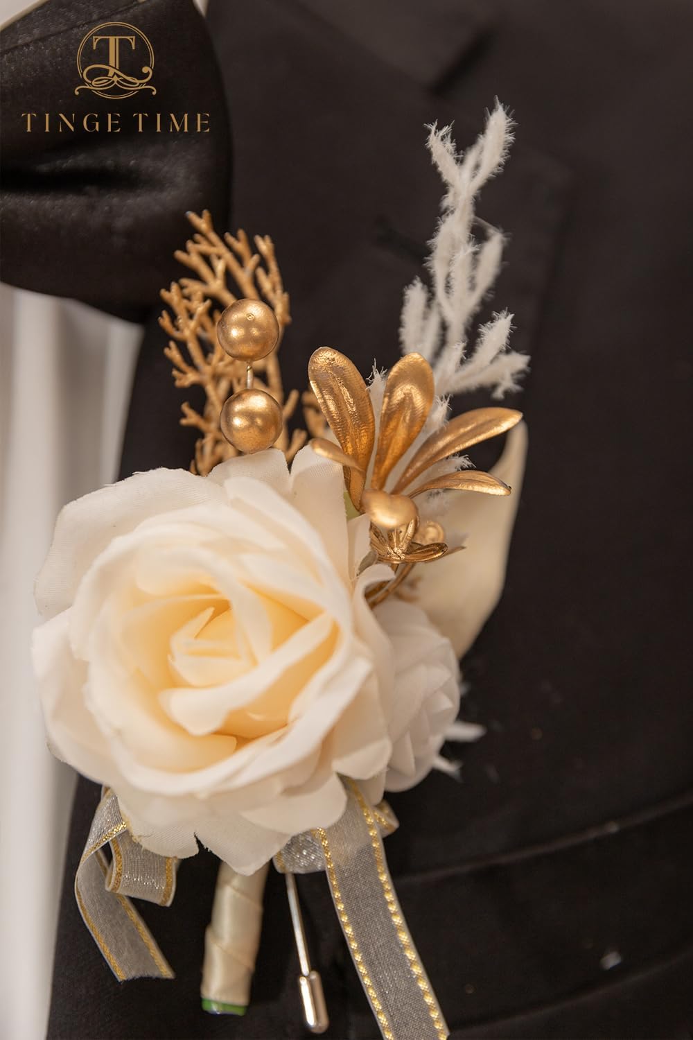 TINGE TIME Boutonniere for Men, Groom and Best Man Boutonniere for Wedding Ceremony Anniversary, Formal Dinner Party and Rustic Wedding Marriage (Champagne&Pink)