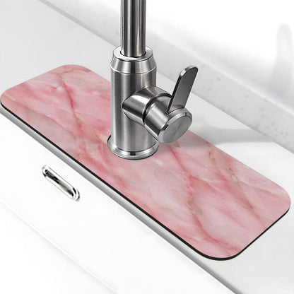Light Pink Marble Tile Faucet Mat Splash Guard, Absorbent Quick-Dry Kitchen Sink Mat,Ideal For Splash Guard Drip Catching