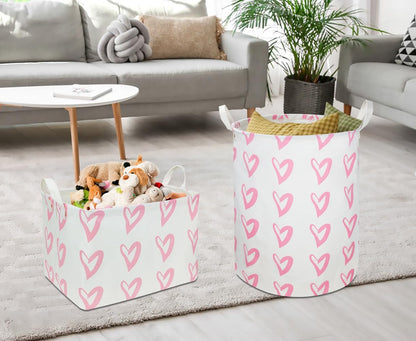 CLOCOR Rectangular Pink Heart Basket Empty, Storage Bin, Waterproof Book Box with Handles, Gift Basket(Pink Heart)