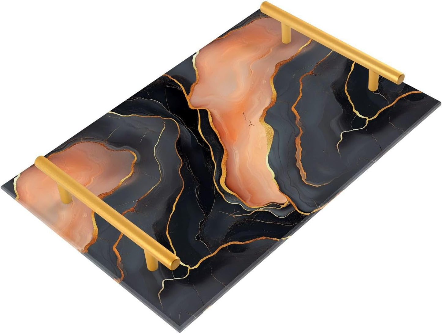 Marble Black Peach Decorative Acrylic Cafeteria Tray with Handles Divided Serving Tray for Jewelry Perfume for Table Serving bandejas para cama