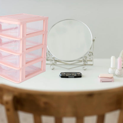 STOBOK Storage Drawer, 4 Layers Plastic Drawers Multifunctional Desktop Storage Box Storage Containers Small Drawers Organizer for Home, Office, Sundries Holder,Pink 30.5X17.5CM