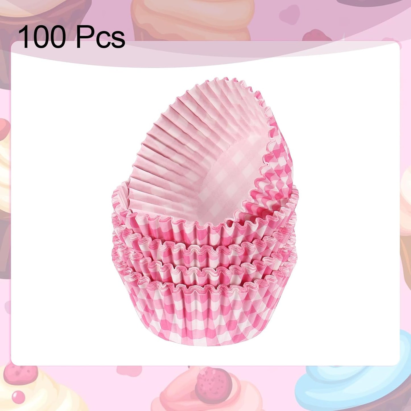 HARFINGTON 100 Count Cupcake Liners Cupcake Cups Standard Size Muffins Liners Papers Baking Cups Wrappers Greaseproof for Party Wedding, Pink Grid