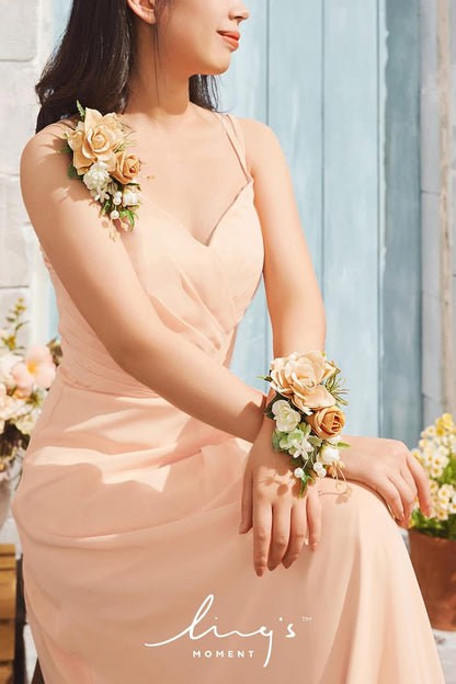 Ling's moment 2pcs Prom Wrist/Shoulder Corsage Artificial Flower, Girl/Mother Homecoming/Wedding Corsage Wristlet Décor, etc. Yellow Orange Peach