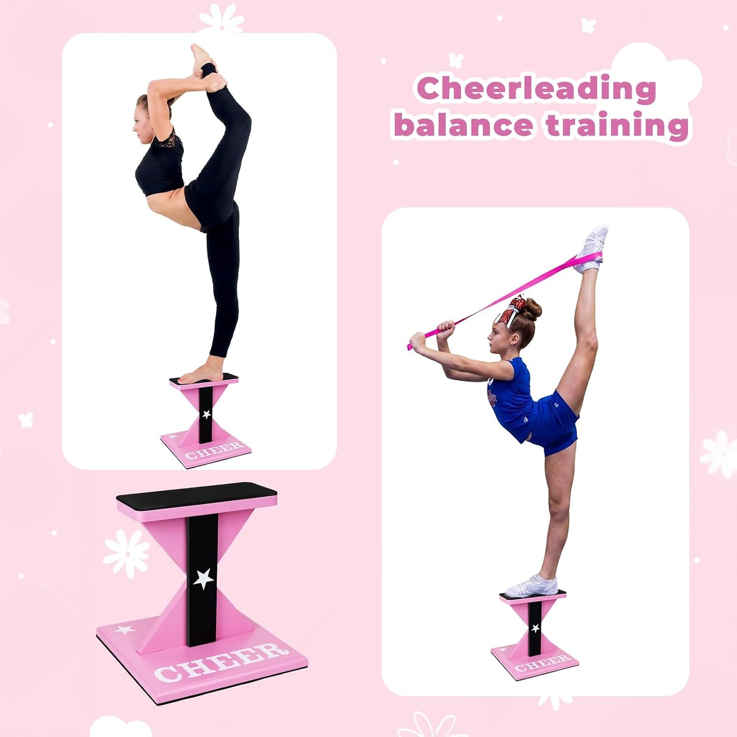 Wooden Cheer Stunt Training Stand with Non-Slip Pads, Cheerleading Balance Trainer Stable Base Cheer Flyer Stand for Flexibility Core Strength and Coordination Training
