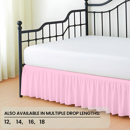 SGI Bedding 14 inch Drop Ruffled Day Bed Skirt Twin Size - 3-Sided Gathered Dust Ruffle with Ruffle Styling, Platform Style, Split Corners, Wrinkle-Resistant Microfiber - Pink