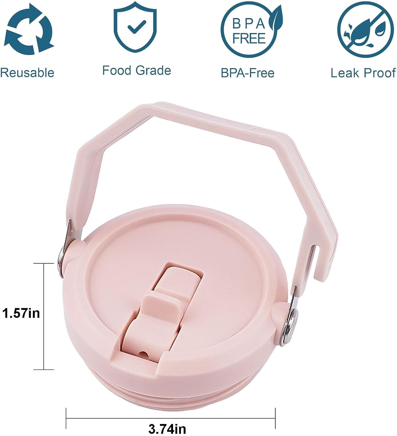 2 Pack 40 oz Tumbler Flip Straw Lid Replacement Fit for 40 oz Stanley Quencher, Leak Proof,Handle On Top,Reusable Tumbler Cover Compatible with 40oz Stanley Quencher (Light Pink)