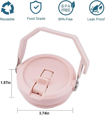 2 Pack 40 oz Tumbler Flip Straw Lid Replacement Fit for 40 oz Stanley Quencher, Leak Proof,Handle On Top,Reusable Tumbler Cover Compatible with 40oz Stanley Quencher (Light Pink)
