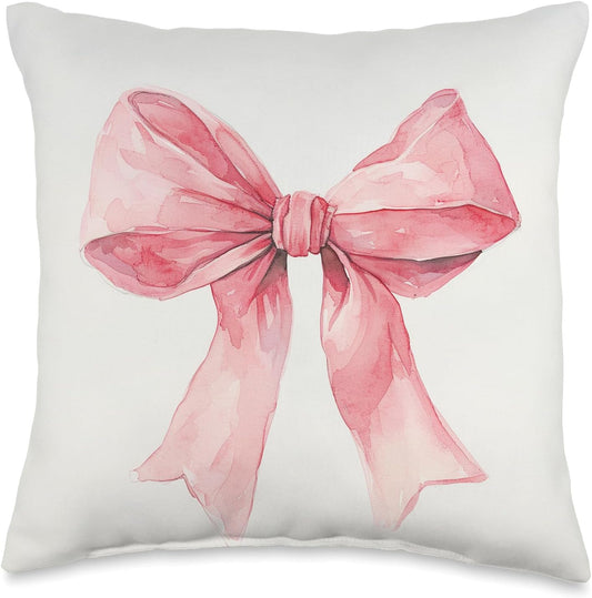 Girly || Watercolour Bow || Coquette || Aesthetic Pink Bow Throw Pillow