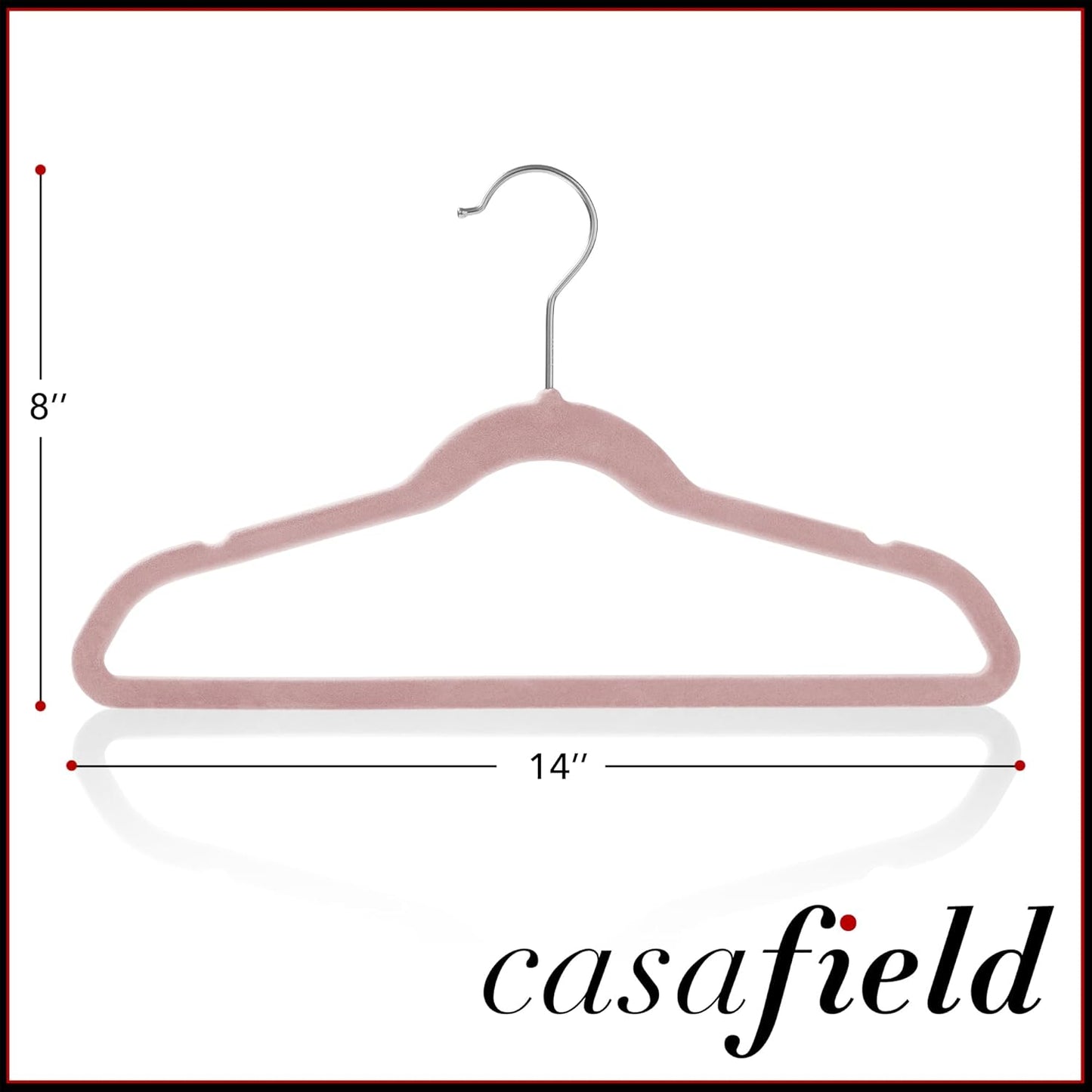 Casafield 50 Velvet Kid's Hangers - 14" Size for Children's Clothes - Light Pink