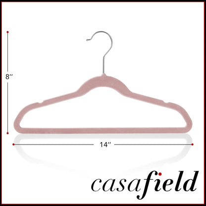 Casafield 50 Velvet Kid's Hangers - 14" Size for Children's Clothes - Light Pink