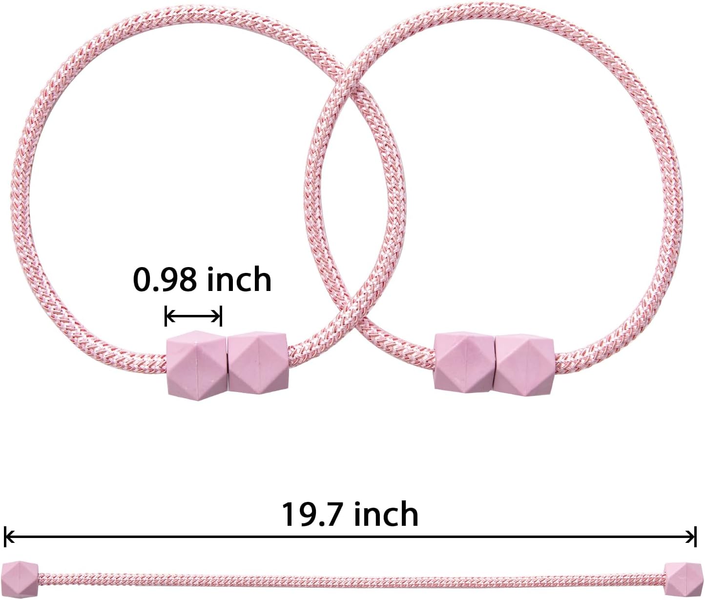 Magnetic Curtain Tiebacks – Handmade Rope Holdbacks with Strong Magnets, Decorative Twist Cord Drapery Holders for Window Curtains(Pink, 2)