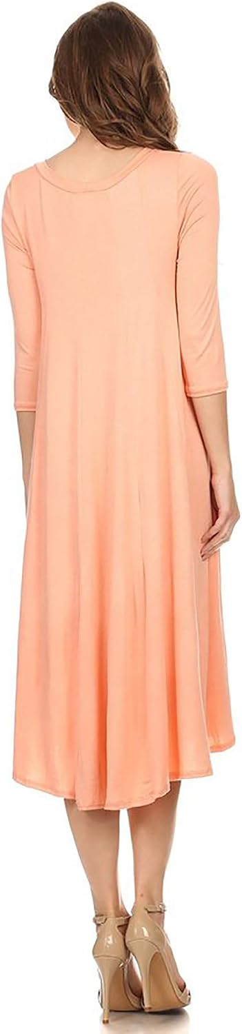 Women's Casual Basic Comfy 3/4 Sleeve Flare A-line Midi Long Maxi Dress(S-3XL)