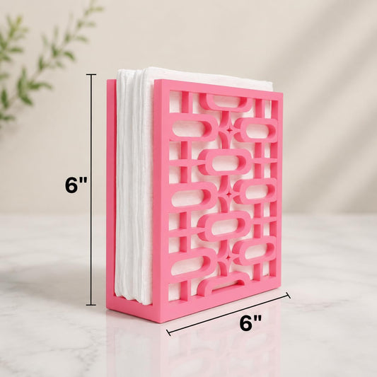 Mid-Century Modern Atomic Starburst Napkin Holder – Retro Kitchen Table Décor, 6” x 6”, Oval Vintage Style Napkin Stand for Dining & Coffee Bar (Pink)