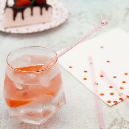 hapray 50-PCS Pink Glitter Plastic Swizzle Sticks, Crystal Cake Pops, Cocktail Coffee Drink Stirrers, Lolipop Stick, for Valentines Day Christmas Party, 7.24 Inch
