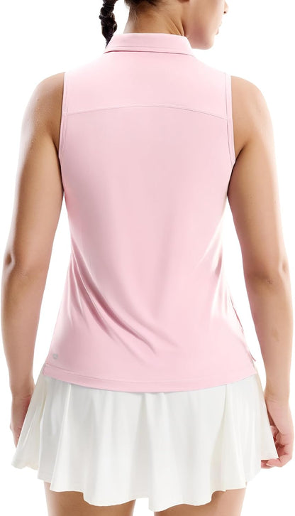 MIER Womens Sleeveless Golf Shirts - Quarter Zip UPF 50+ Collared Polo Tank Tops, Quick Dry Zip Up Tennis Sports Active Tee