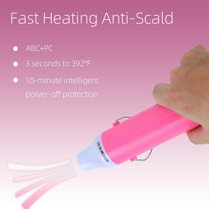 Heat Gun, 110V 300W Handed Hot Air Gun for Crafting, 3.28FT Ultra-Long Cable Portable Heat Gun with Stand and Power Cord for Shrinking Wrapping PVC, DIY Embossing and Drying Paint (Pink)