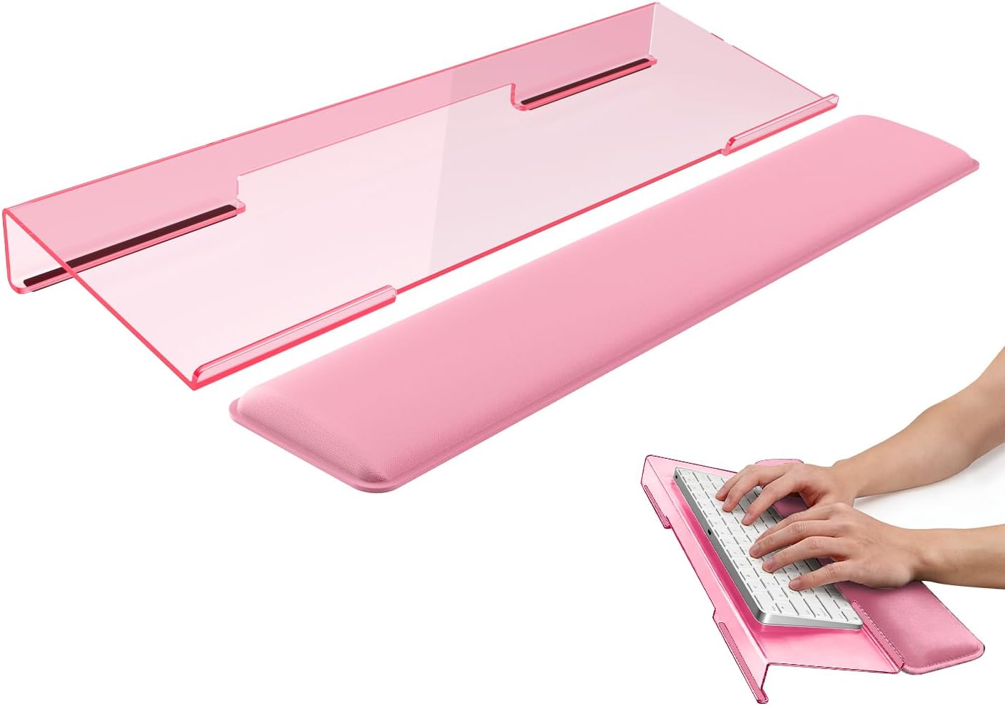 Computer Keyboard Stand and Wrist Rest Set, Keyboard Holder with Wrist Pad, Computer Wrist Support Pad, Keyboard Riser Holder with Wrist Pad for Office Home(Pink)