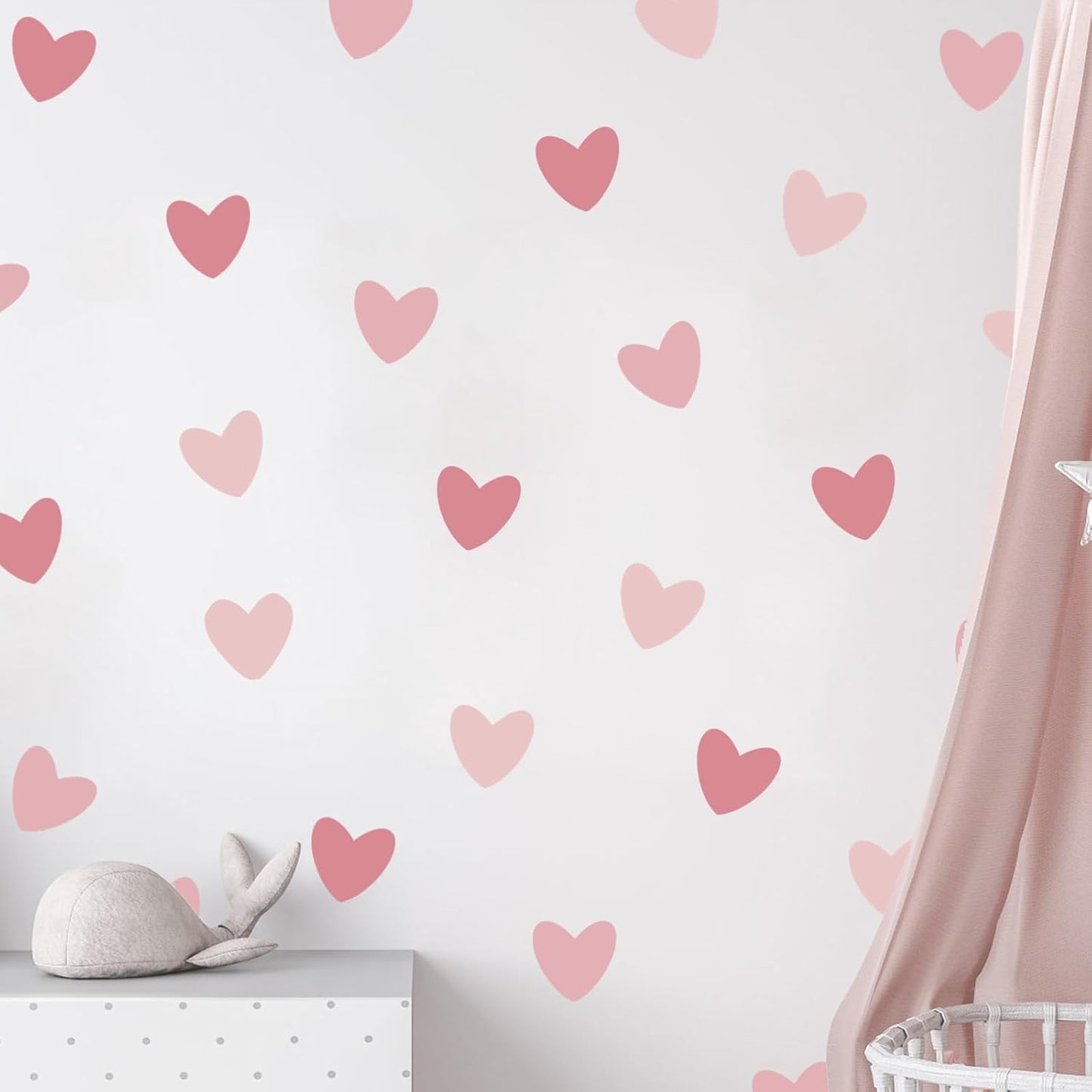 48pcs Pink Heart Wall Stickers for Girls Bedroom - Cute Pink Heart Wall Decals Peel and Stick - Pink Wall Stickers Décor for Baby Toddler Kids Room Nursery