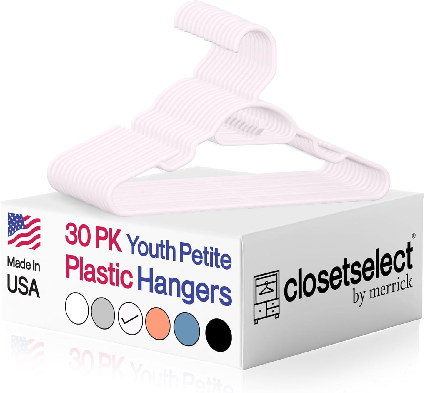 Closetselect Youth Hangers 30 Pack - 13 Inch Plastic Youth Petite & Childrens Hangers for Closet, Baby Hangers for Children Clothes Sizes 4 to 10, Non-Slip Infant Hangers with Shoulder Grooves | Pink