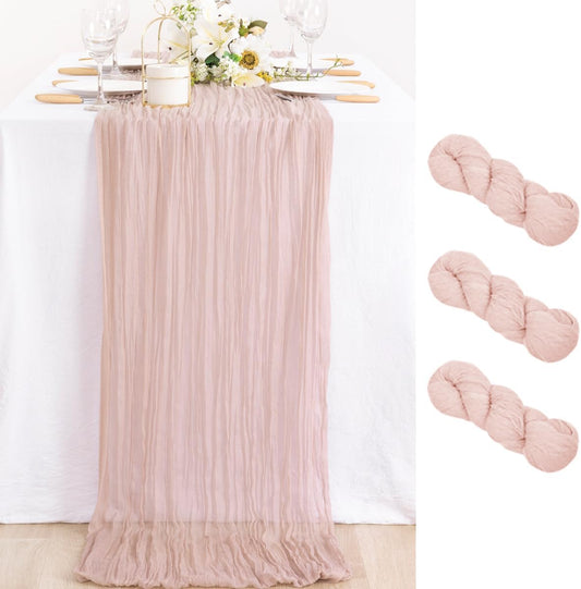MLMC 3 Pack Pink Table Runner Dusty Pink Cheesecloth Table Runner 10ft Rustic Gauze Cheese Cloth Centerpiece Decor 35x120 Inches for Wedding Bridal Baby Shower Birthday Party Decor