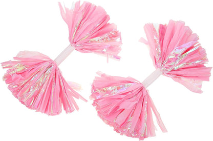 ifundom 2pcs Cheerleading Spirit Pom Poms with Handle 6-inch Rainbow Matte Pink Flower for Team Sports Cheering and Dance Performances