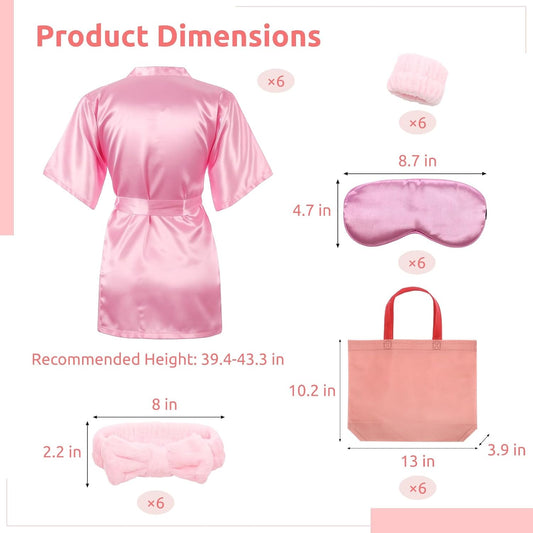 36 Pcs Sleepover Party Supplies Set, 6 Soft Spa Party Robes, Chic Tote Bags, Cozy Eye Covers, Pink Sleep Theme, Birthday Party Favors