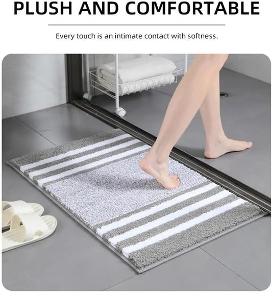Striped Microfiber Bathroom Carpet,Waterproof,Non-Slip and Quick Drying,Machine Washable,TPR Backing, Medium Velvet(Pink)