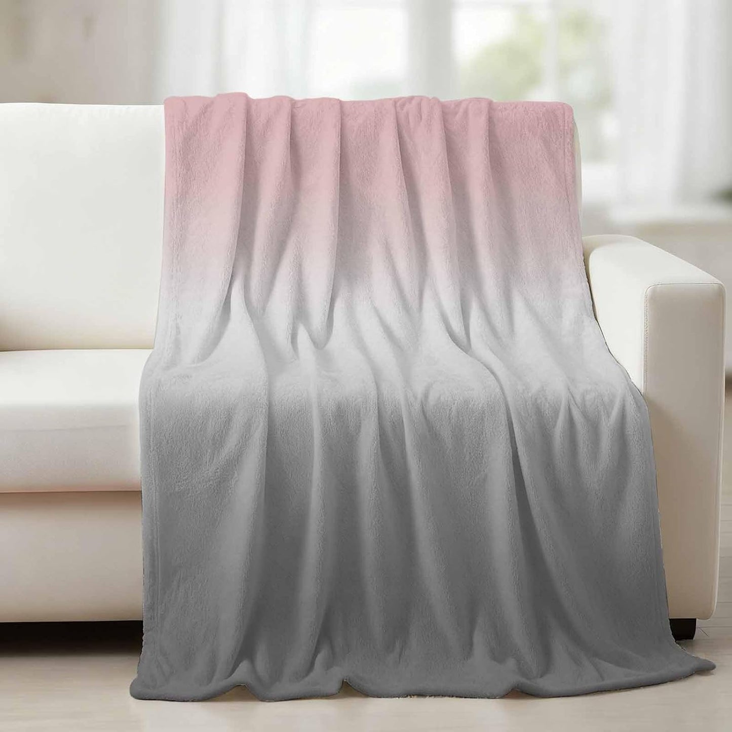 Throw Blanket for Couch Pink Gray Gradient Soft Cozy Fluffy Fleece Blankets and Throws for Bed,Sofa,Travel， 30x40 Inches, Abstract Watercolor
