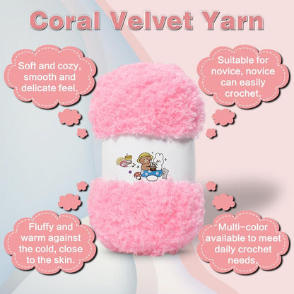 6 PCS Soft Coral Velvet Chenille Yarn for Crocheting,Fluffy Yarn for Knitting and Crochet DIY Craft,Warm Crochet for Bag Hat Scarve Gloves Slippers Dolls(Pink)