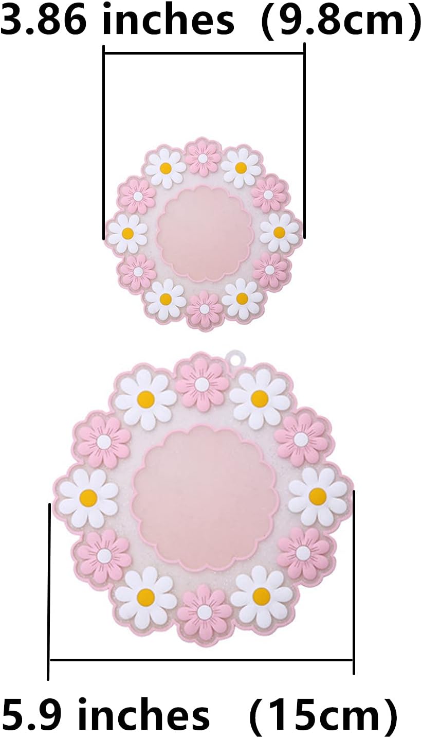 Xeahung 4 Pack Flower Silicone Coasters with Holder - 4 & 6 Inch Sizes, Heat Resistant, Dishwasher Safe, Pink
