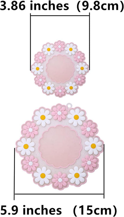 Xeahung 4 Pack Flower Silicone Coasters with Holder - 4 & 6 Inch Sizes, Heat Resistant, Dishwasher Safe, Pink