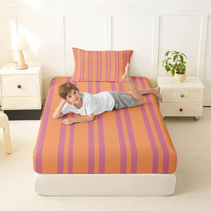 Erosebridal Peach Orange Modern Lines Fitted Sheet Twin Size for Kids Teens Adults | Geometric Abstract Striped Bed Sheets Retro Classic Vertical Stripe Bedding Set Minimalist Stripes Pattern Sheets