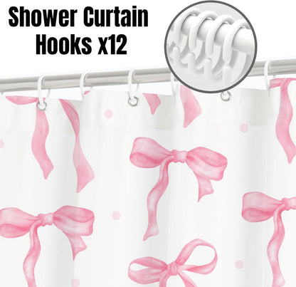 Cute Shower Curtain, Bow Pattern Waterproof Fabric Shower Curtain for Bathroom Decor, Aesthetic Modern Shower Curtains Sets with Hooks for Women Girls 72x72 Inches (Pink)