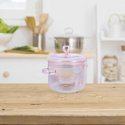 ERINGOGO Glass Cooking Pot with Cover and Handle - 1.5L/50oz Stovetop Cooking Pot with Lid Heat Resistant Glass Saucepan High Borosilicate Glass Cookware Simmer Pot Clear Soup Pot - Pink, 20x15cm
