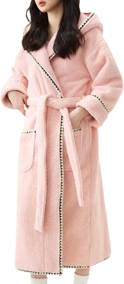 Yimoon Womens Striped Fluffy Robe Hooded Plush Long Bathrobes Fuzzy Thick Warm Housecoat Soft Loungewear