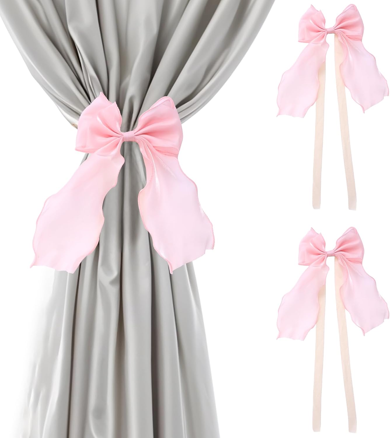 2 PCS Bow Curtain Tiebacks, Pink Butterfly Curtain Tiebacks with Pearls Sweet Bowknot Curtains Holdbacks Buckles Ribbon Curtains Ties for Home Bedroom Offices Dining Rooms Wedding Party Decoration