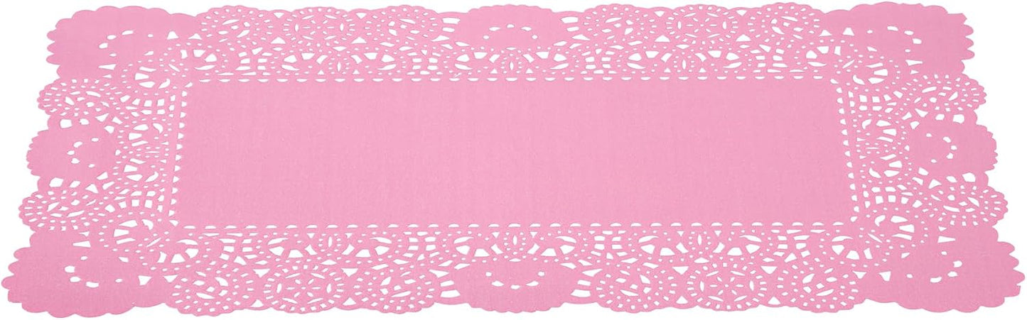 Restaurantware-Pastry Tek 12 x 7 Inch Paper Lace Doilies, 100 Rectangle Disposable Table Doilies - Elegant Lace Finish, Long Lasting, Pink Paper Lace Doilies, for Pastries, Cupcakes, Desserts