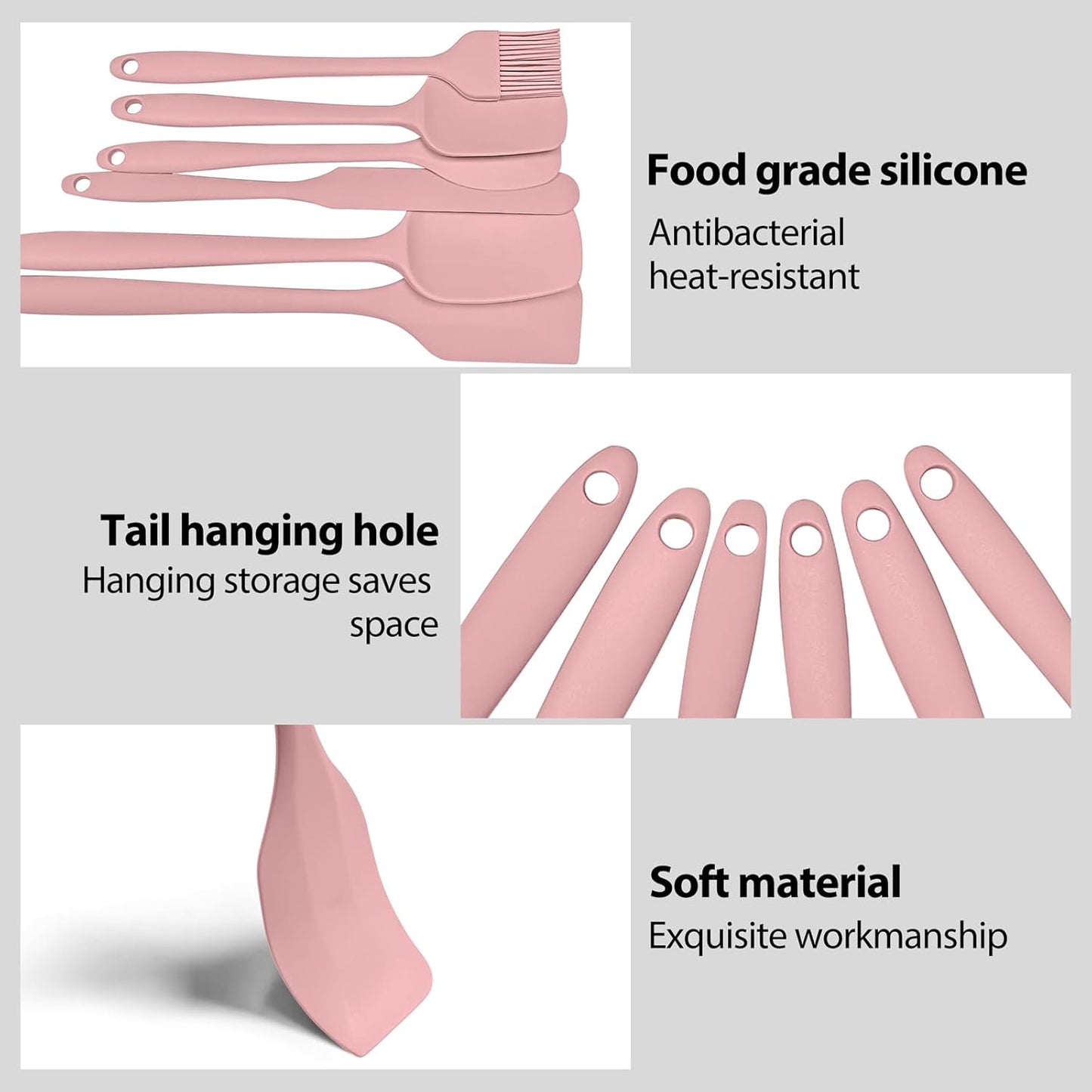 6 Pieces Silicone Spatula Set, Rubber Spatulas Silicone Heat Resistant Spatula Set for Kitchen Use, Food Grade Rubber Spatula with Ergonomic Grip, Cooking, BPA Free Dishwasher Safe(pink)