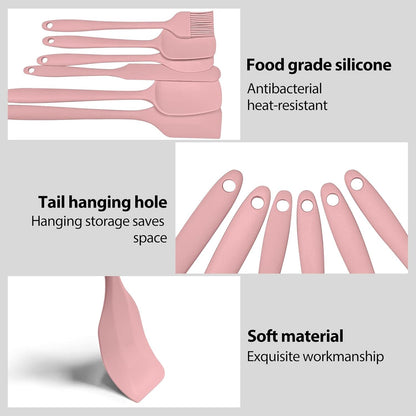 6 Pieces Silicone Spatula Set, Rubber Spatulas Silicone Heat Resistant Spatula Set for Kitchen Use, Food Grade Rubber Spatula with Ergonomic Grip, Cooking, BPA Free Dishwasher Safe(pink)