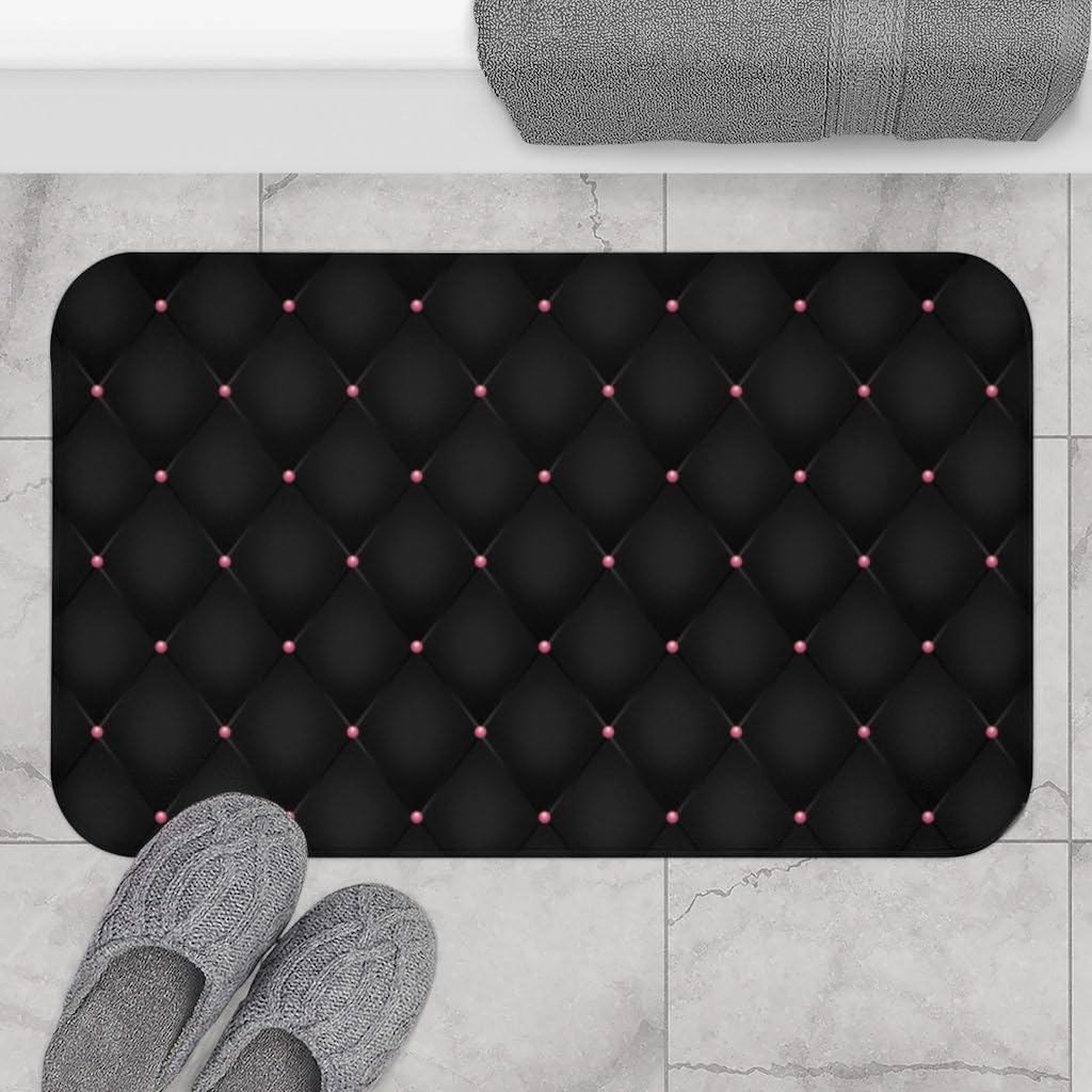 Non Slip Quick Dry Soft Bath Mat Area Rug Geometric Argyle Black and Pink Gothic Glam 18x30 Super Absorbent Plush Thin Bathroom Rugs Fit Under Door - Easy to Clean Floor Mats